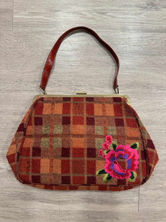 Cynthia Rowley Handbags - Cynthia Rowley Plaid Embroidered Floral Accent Shoulder Bag in Rust Orange